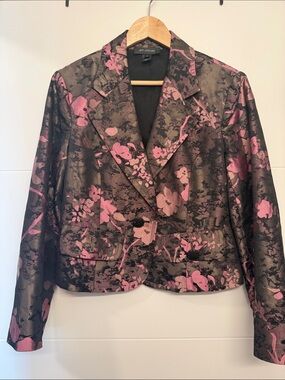 St. John Pink and Black Floral Brocade Blazer